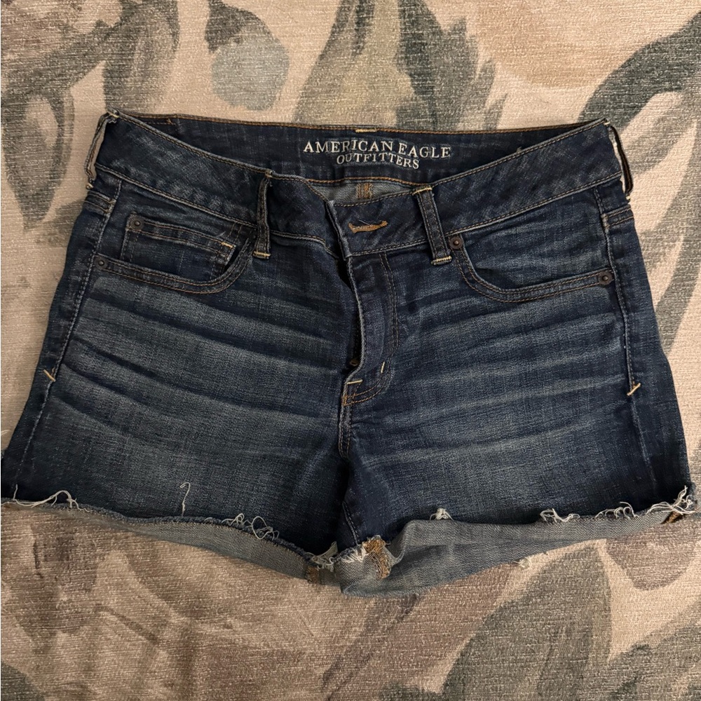 American Eagle Outfitters Blue Jean Shorts Distressed Frayed Hem